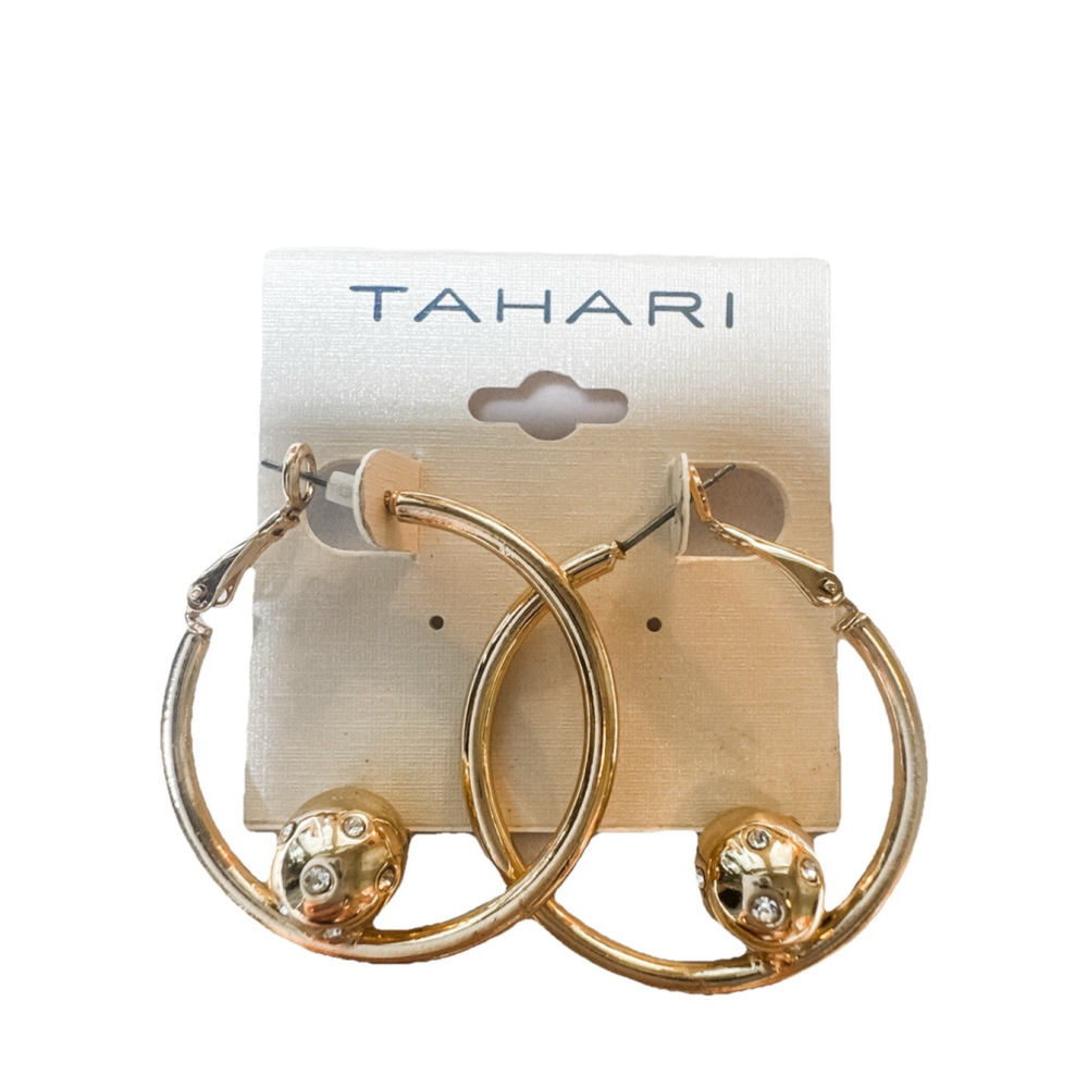 Tahari 2-in-1 Cut Rhinestone Ball Hoop Earrings - Gold Tone